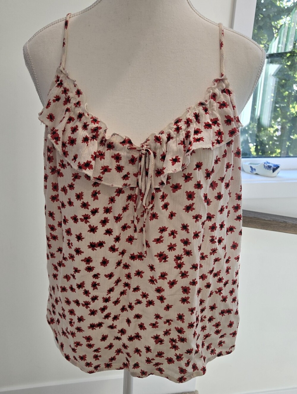 Billabong Cream Cami with Red Floral Print and Ruffle